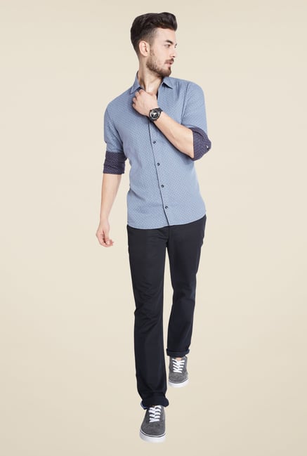 Parx Grey & Navy Printed Shirt Parx Grey & Navy Printed Shirt