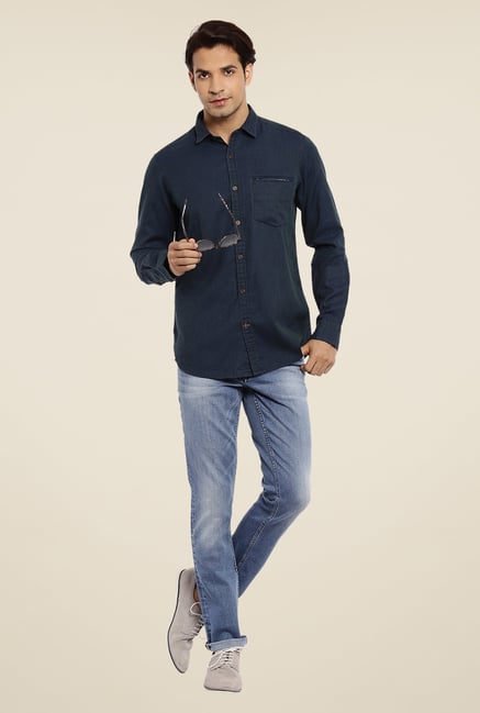 ColorPlus Navy Self Print Shirt ColorPlus Navy Self Print Shirt