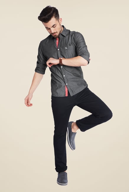 Parx Dark Grey Printed Shirt Parx Dark Grey Printed Shirt