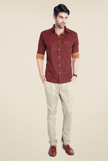 Park Avenue Maroon Checks Shirt Park Avenue Maroon Checks Shirt