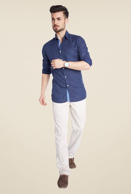 Parx Navy Printed Linen Shirt Parx Navy Printed Linen Shirt