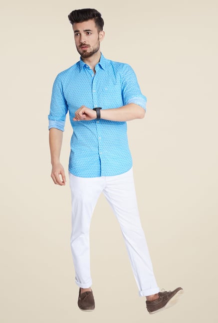 Parx Turquoise Printed Shirt Parx Turquoise Printed Shirt