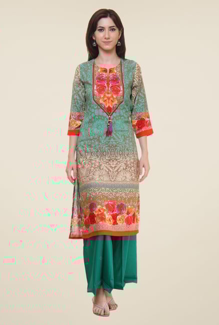 Shree Green Floral Print Kurta Shree Green Floral Print Kurta