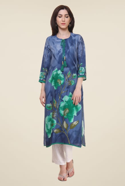 Shree Blue Floral Print Kurta Shree Blue Floral Print Kurta