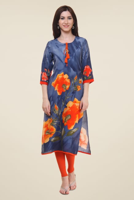Shree Blue Floral Print Kurta Shree Blue Floral Print Kurta