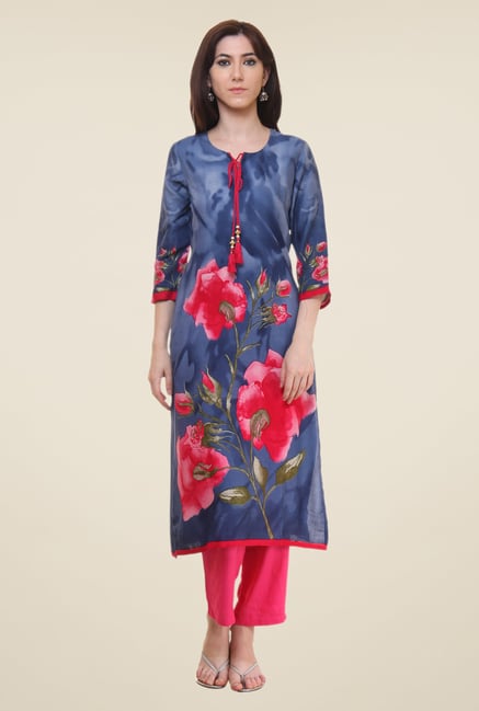 Shree Blue Floral Print Kurta Shree Blue Floral Print Kurta