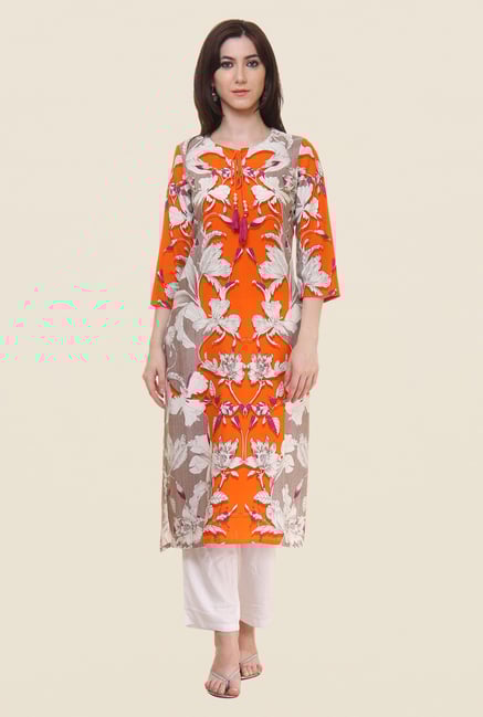 Shree Orange Floral Print Kurta Shree Orange Floral Print Kurta