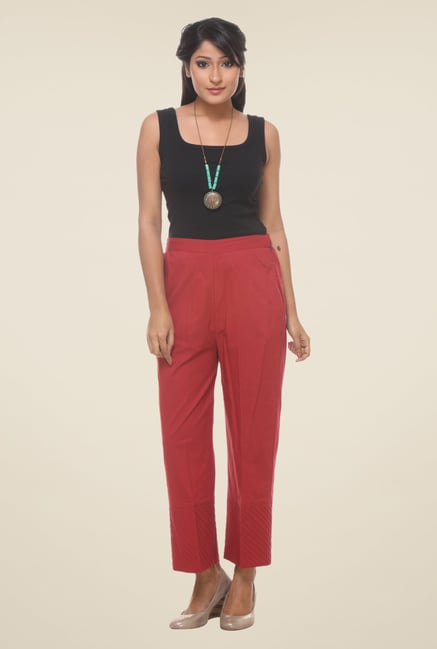 9rasa Red Solid Pants 9rasa Red Solid Pants