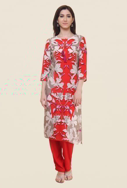 Shree Red Floral Print Kurta Shree Red Floral Print Kurta