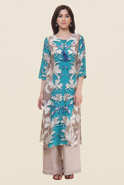 Shree Turquoise Floral Print Kurta Shree Turquoise Floral Print Kurta