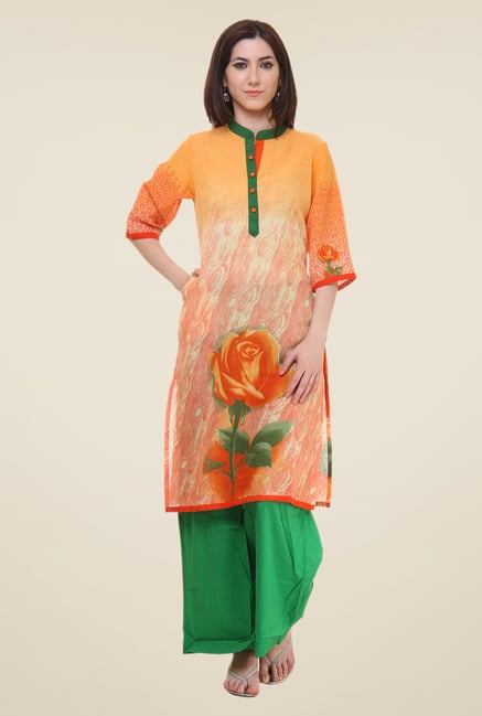 Shree Orange Floral Print Kurta Shree Orange Floral Print Kurta