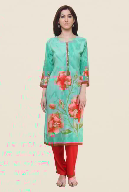 Shree Green Floral Print Kurta Shree Green Floral Print Kurta