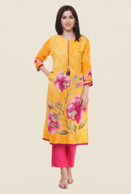 Shree Yellow Floral Print Kurta Shree Yellow Floral Print Kurta
