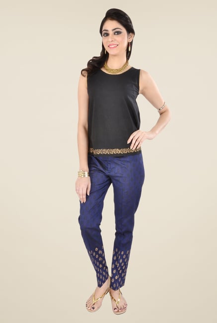 9rasa Navy Printed Pants 9rasa Navy Printed Pants