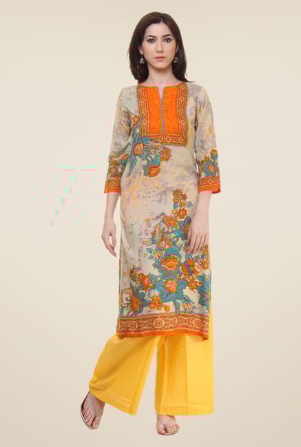 Shree Beige Floral Print Kurta Shree Beige Floral Print Kurta