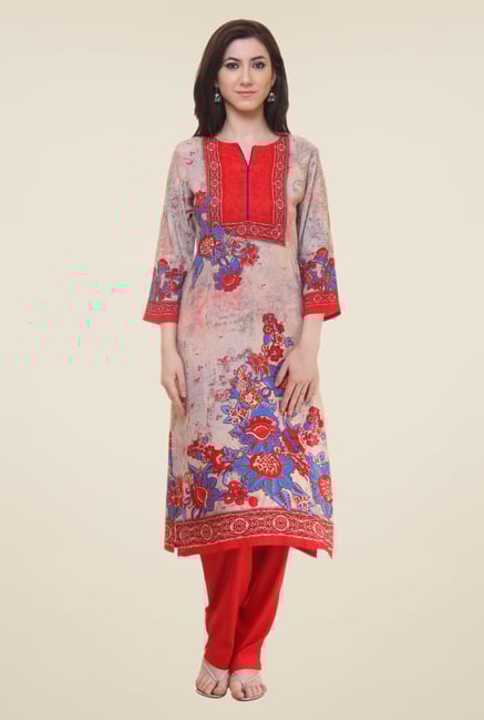 Shree Beige Floral Print Kurta Shree Beige Floral Print Kurta