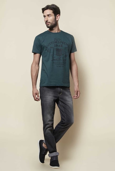 Zudio Dark Green Printed T Shirt Zudio Dark Green Printed T Shirt