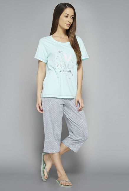 Intima by Westside Grey & Sky Blue Polka Dot Pyjama Set Intima by Westside Grey & Sky Blue Polka Dot Pyjama Set