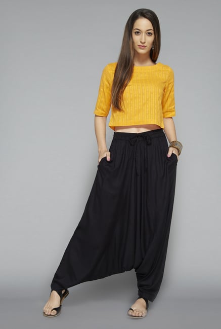 Bombay Paisley by Westside Mustard Striped Crop Top Bombay Paisley by Westside Mustard Striped Crop Top