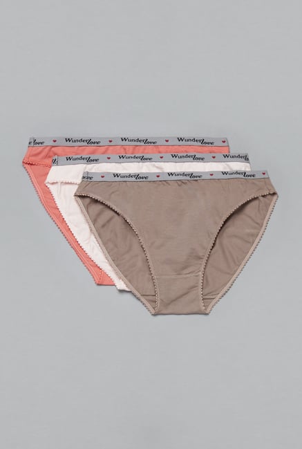 Wunderlove by Westside Taupe, Cream, Coral Brief (Pack Of 3) Wunderlove by Westside Taupe, Cream, Coral Brief (Pack Of 3)