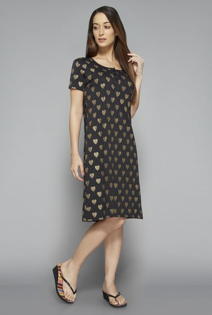 Intima by Westside Grey Heart Print Nightdress Intima by Westside Grey Heart Print Nightdress