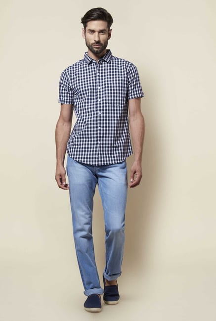 Zudio Navy Slim Fit Checks Shirt Zudio Navy Slim Fit Checks Shirt