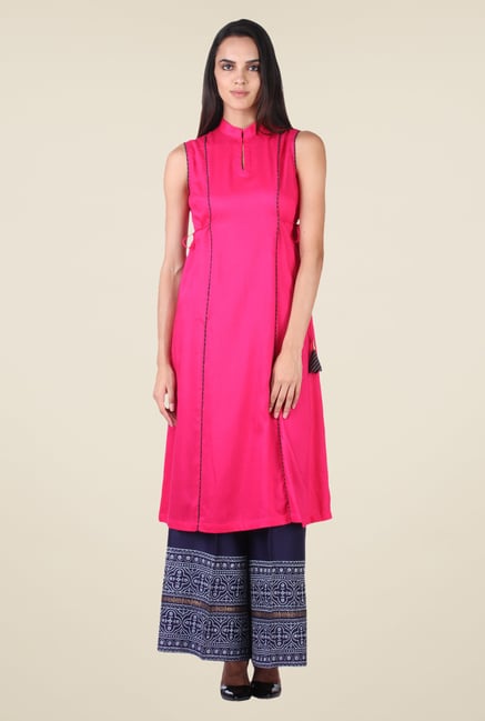 9rasa Fuchsia & Navy Solid Kurta Set 9rasa Fuchsia & Navy Solid Kurta Set