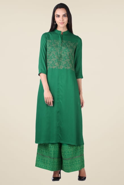 9rasa Green Printed Kurta Set 9rasa Green Printed Kurta Set