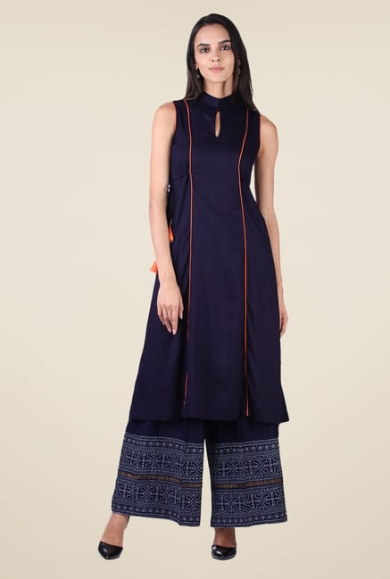 9rasa Navy Solid Kurta Set 9rasa Navy Solid Kurta Set