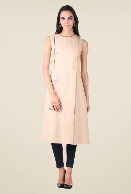 9rasa Beige Printed Side Slit Kurta 9rasa Beige Printed Side Slit Kurta
