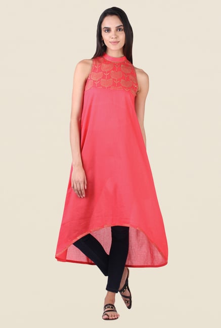 9rasa Coral Block Print Yoke Kurta 9rasa Coral Block Print Yoke Kurta