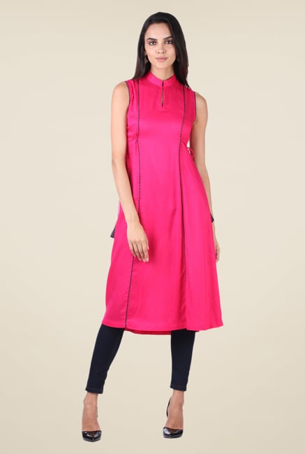 9rasa Fuchsia Solid Paneled Kurta 9rasa Fuchsia Solid Paneled Kurta