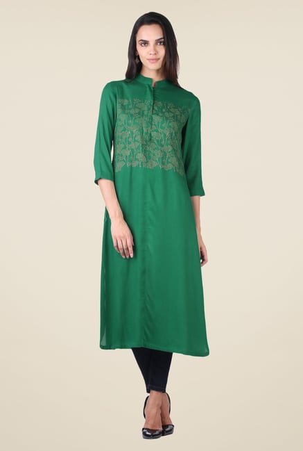 9rasa Green Printed Kurta 9rasa Green Printed Kurta