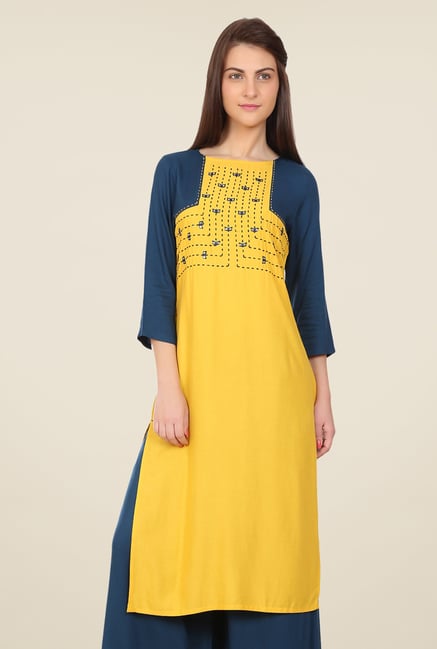 Desi Belle Yellow Embroidered Kurti Desi Belle Yellow Embroidered Kurti
