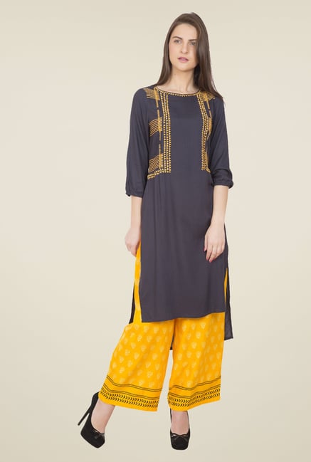 Desi Belle Yellow Floral Print Palazzos Desi Belle Yellow Floral Print Palazzos