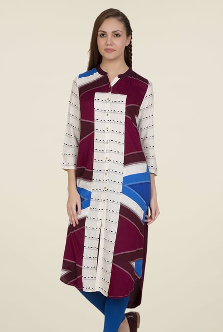 Desi Belle Off White & Purple Printed Kurti Desi Belle Off White & Purple Printed Kurti