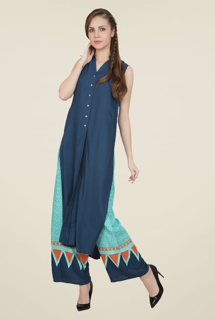 Desi Belle Turquoise Printed Palazzos Desi Belle Turquoise Printed Palazzos