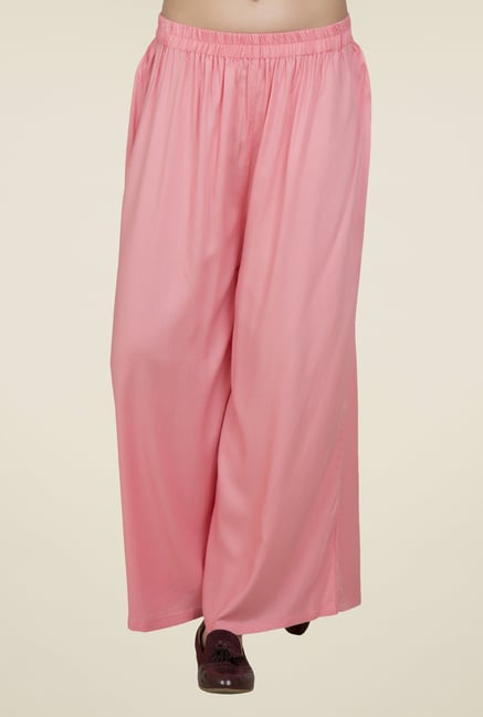 Desi Belle Pink Solid Relaxed Fit Palazzos Desi Belle Pink Solid Relaxed Fit Palazzos