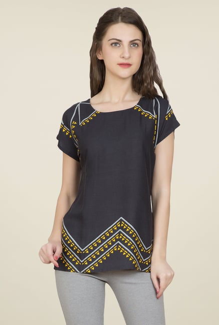 Desi Belle Charcoal Printed Top Desi Belle Charcoal Printed Top