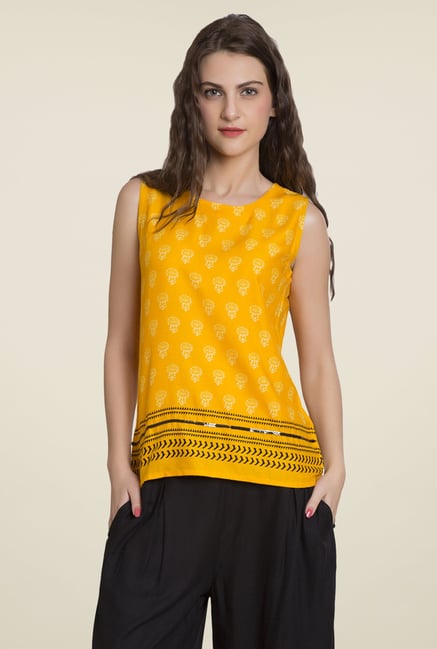 Desi Belle Yellow Printed Top Desi Belle Yellow Printed Top