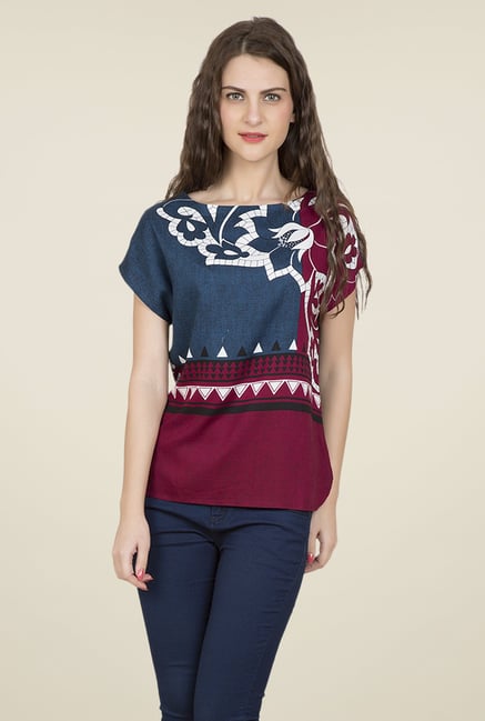 Desi Belle Blue & Maroon Printed Top Desi Belle Blue & Maroon Printed Top