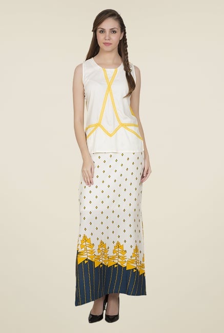 Desi Belle Off White Printed Skirt Desi Belle Off White Printed Skirt