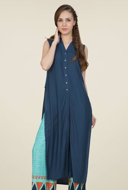 Desi Belle Teal Solid Kurti Desi Belle Teal Solid Kurti