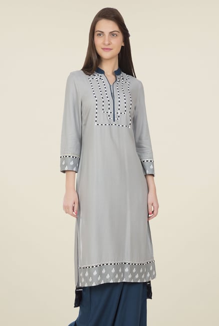 Desi Belle Grey Embroidered Kurti Desi Belle Grey Embroidered Kurti