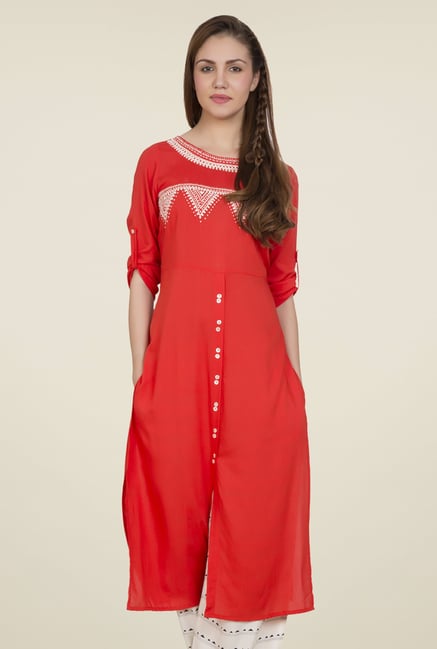 Desi Belle Orange Embroidered Kurti Desi Belle Orange Embroidered Kurti