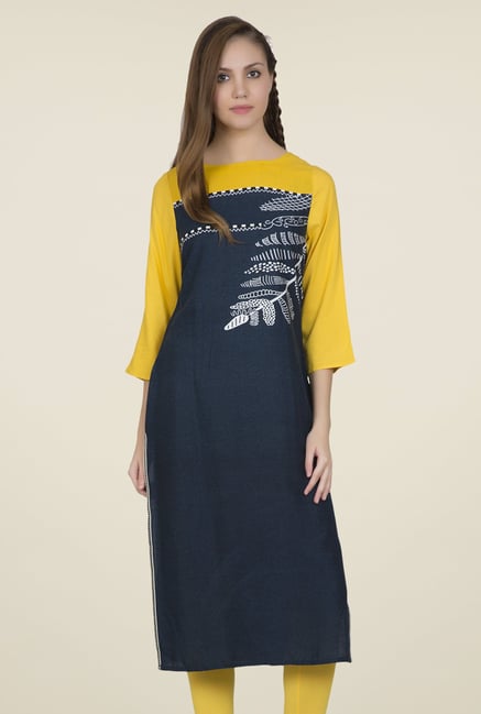 Desi Belle Teal & Yellow Printed Kurti Desi Belle Teal & Yellow Printed Kurti