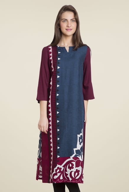 Desi Belle Blue & Purple Printed Kurti Desi Belle Blue & Purple Printed Kurti