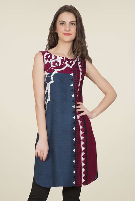Desi Belle Blue & Purple Printed Kurti Desi Belle Blue & Purple Printed Kurti