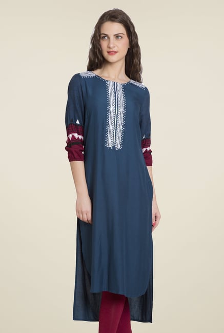 Desi Belle Blue Embroidered Kurti Desi Belle Blue Embroidered Kurti
