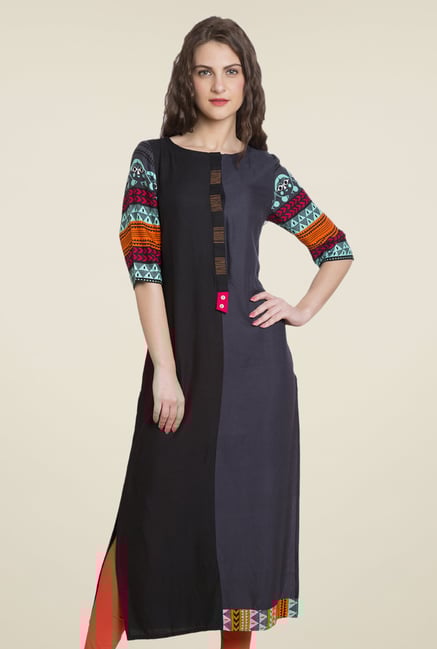 Desi Belle Black & Grey Printed Kurti Desi Belle Black & Grey Printed Kurti